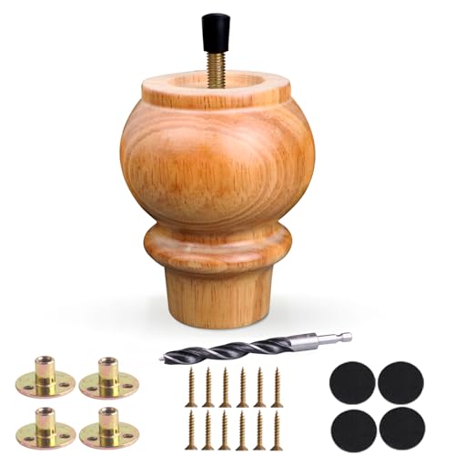 DWYL & LWYD 4 Inches Wood Legs for Furniture Set of 4,Heavy Duty Rubberwood Replacement Couch Legs Sofa Legs Cabinet Legs Dresser Legs Wooden Furniture Feet (Varnish Finish,4 Inches Height) - color: Varnished, size: 4 Inch