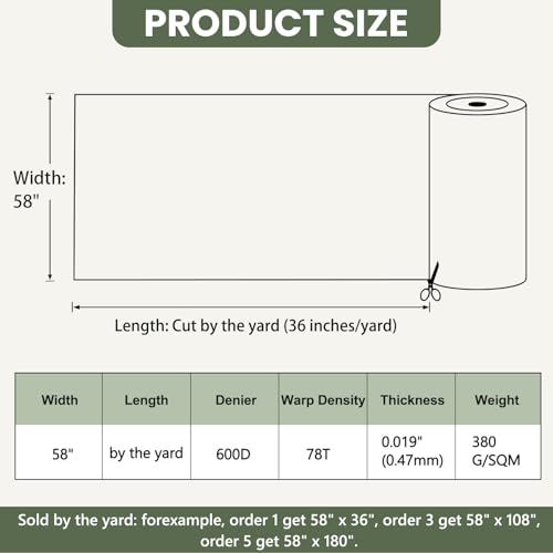 Waterproof Marine Canvas Fabric by The Yard 58" W 600D PVC Backing 15 Yards - color: Army Green, size: 15 Yards
