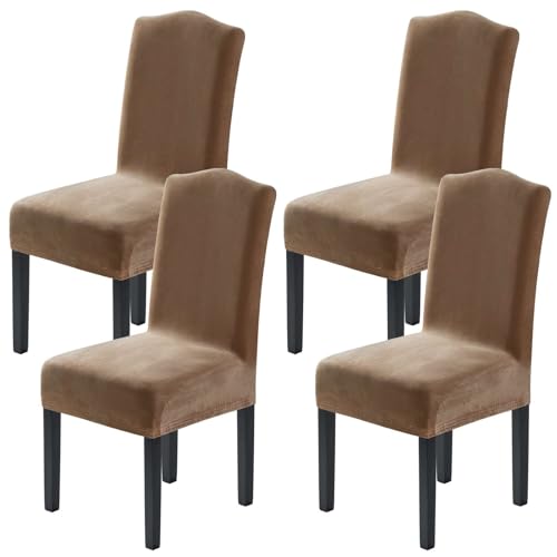 H.VERSAILTEX Velvet Dining Chair Covers Stretch Chair Covers for Dining Room Set of 4 Parson Chair Slipcovers Chair Protectors Covers Dining, Soft Thick Solid Velvet Fabric Washable, Camel - color: Camel, size: 4