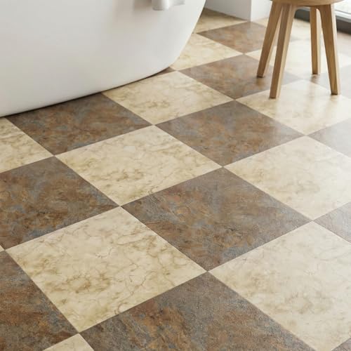 Peel and Stick Floor Tile 12 x 12 Inch Self Adhesive Marble Vinyl Flooring - color: Travertine Mix