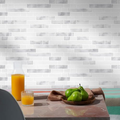STICKGOO Thicker Peel and Stick Backsplash Tile for Kitchen and Bathroom - color: Marble Grey&White