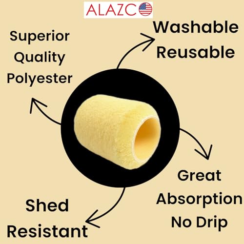 6 Pcs 3-Inch ALAZCO 3/8 Nap Polyester Small Paint Roller Refill Covers NO SHED Premium for Indoor Outdoor Projects Painting Trims Cabinets Furniture Doors Walls Edges Corners