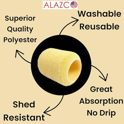 6 Pcs 3-Inch ALAZCO 3/8 Nap Polyester Small Paint Roller Refill Covers NO SHED Premium for Indoor Outdoor Projects Painting Trims Cabinets Furniture Doors Walls Edges Corners
