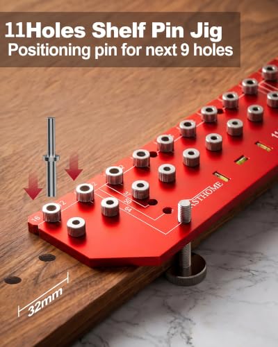 VASTHOME 11 Holes Shelf Pin Jig - 1/4" (6mm) & 5mm Shelf Holes Drilling Jig - size: 11 Holes