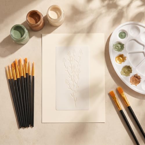 18 PCS Flower Stencils for Crafts Reusable mit 10 Paint Brushes