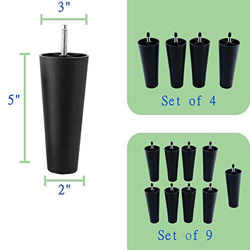 Greaton, 5” Square Plastic Legs, Great and Sturdy Replacement for Sofas, Chairs and Tables, Set of 9 - size: Plastic Set of 9