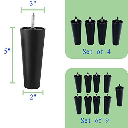 Greaton, 5” Square Plastic Legs, Great and Sturdy Replacement for Sofas, Chairs and Tables, Set of 9 - size: Plastic Set of 9