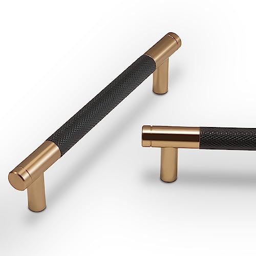 30 Pack 6-1/4 Inch Black and Champagne Bronze Kitchen Cabinet Handles Knurled Cabinet Pulls Black Drawer Pulls Cabinet Hardware - color: Black And Champagne Bronze, size: 6-1/4'' Hole Center(160mm)