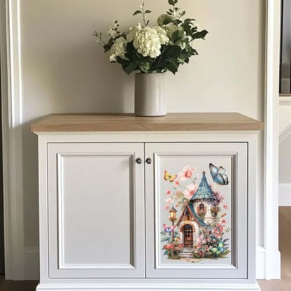 OLYCRAFT 3 Sheets/Set Rub on Transfers for Craft 12x6 Inch PVC Furniture Decals Reusable Waterproof Transfers Self-Stick Floral House Pattern Transfer with Scraper for Dressers Cabinets Window - style: Flower House