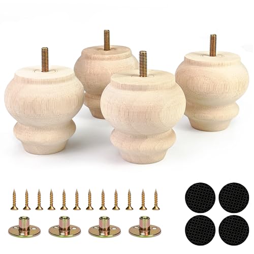 3 Inch Wood Furniture Legs Set of 4 Round Bun Feet Dresser Cabinet Sofa - size: 3inch