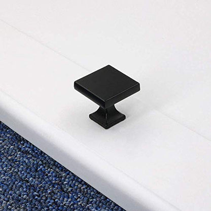 Goldenwarm 50 Pack Kitchen Cabinet Hardware Flat Black Bathroom Cabinet Knobs - LS6785BK Euro Style Black Cabinet Knobs Square Metal Drawer Knobs for Dresser,Closet,1.1inch Width - color: Black, size: 50 Pack