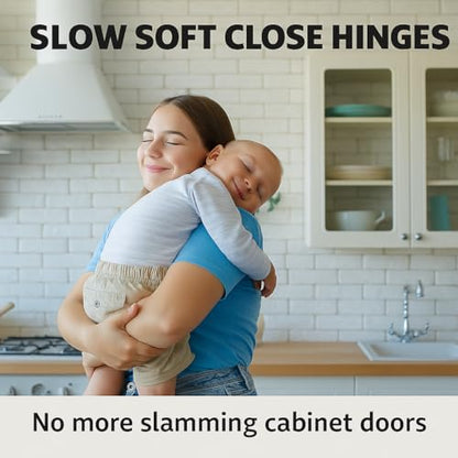 DecoBasics Full Overlay European Soft Close Cabinet Hinges for Kitchen Cabinets (6 Pcs) -105° Frameless Concealed Cabinet Door Hinge -4 Way Adjustability & Clip on Plate for Easy Installation - size: Full Overlay