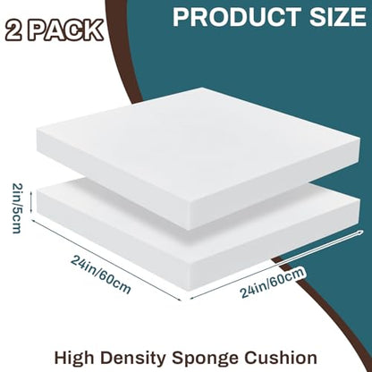 Frienda 2 Pack 2" x 24" x 24" Upholstery High Density Foam Square White - color: White, size: 2" X 24" X 24", style: Square