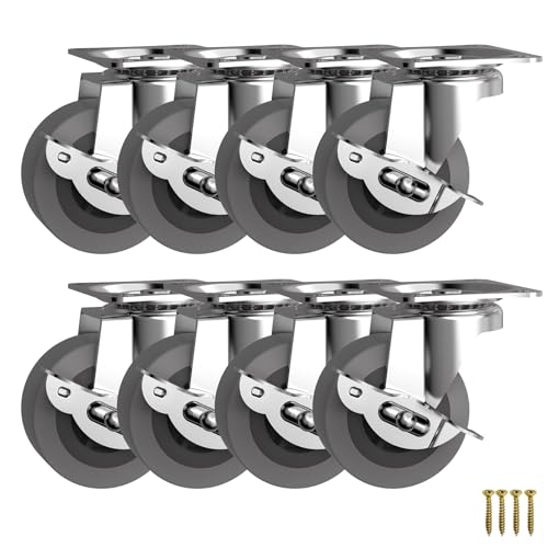 Caster Wheels, 2 Inch Casters Set of 8, Heavy Duty Casters with Brake - style: Grey-2"8pack