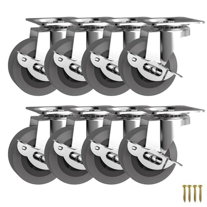 Caster Wheels, 2 Inch Casters Set of 8, Heavy Duty Casters with Brake - style: Grey-2"8pack
