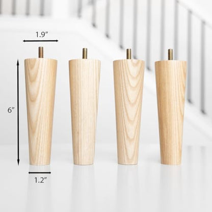 Airy Abode Premium Ash Wood Furniture Legs (Full Install Kit) - Pick Your Size and Color - color: Ash, size: 6 Inches
