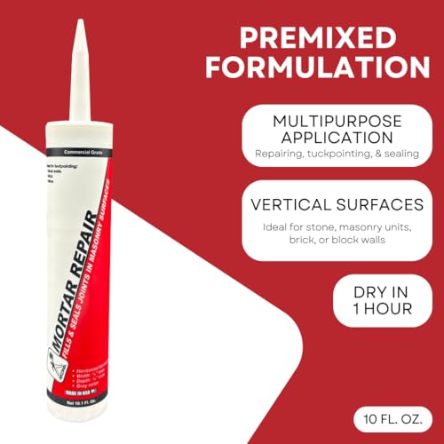 Akona Mortar Repair Tube for Tuckpointing, Sealing, and Repairing Stone, Brick, and Block Walls, Gray, Paintable, Fast Drying (10 Ounce, 1) (Pack of 3) - size: 3 Pack