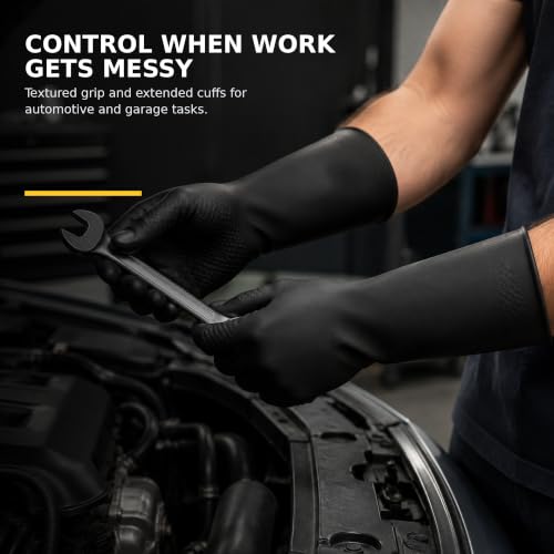 Heavy Duty Chemical Resistant Rubber Gloves (1 Pair) - Extra Long Cleaning & Industrial Work Gloves, Acids & Solvents - size: Large