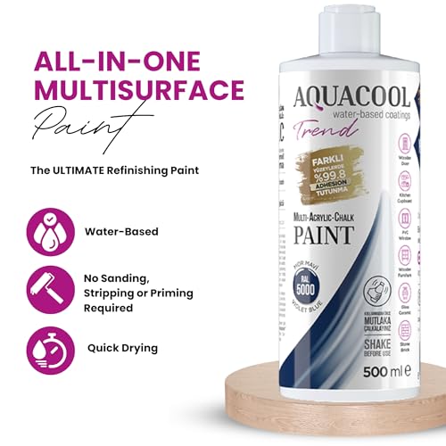 Aquacool Trend MAC All-in-One Furniture Paint – No Sanding No Primer, Chalk Paint for Cabinets, Wood, Tile & Countertops | Self-Leveling Matte Finish | 16.9 fl oz, 53 sq ft | 5000 Violet Blue - color: RAL 5000 Violet Blue