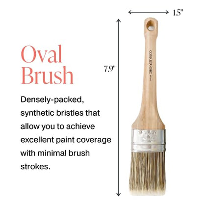 Chalk Style Paint Brush - Oval Brush with Synthetic Bristles for Smooth Furniture Paint Application with Minimal Brush Strokes, No Shedding, Vegan, Best for Water-Based Paint - 1.5" - size: 1.5"