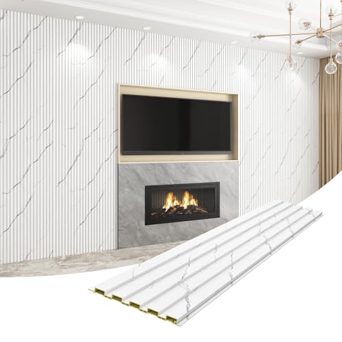 Slat Wall Panel 8-Pack, 108’’x6.3’’, Marble White - size: 108’’x6.3’’-Marble White