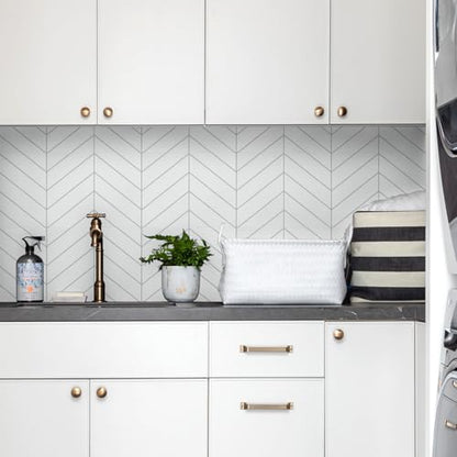 STICKGOO Herringbone Peel and Stick Backsplash, White/Grey Grout, 10 Sheets - color: White With Grey Grout, size: Pack of 10