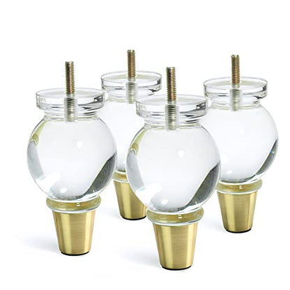 Acrylic Furniture Legs Replacement Sofa Feet Cabinet Modern Clear Decor DIY Legs Classical Style Set of 4 ((5.1inch) - size: 5.1inch