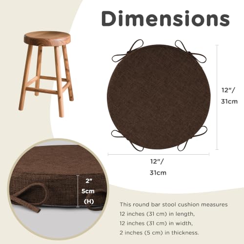 AddGrace Round Bar Stool Cushions with Ties Set of 2 12" Brown - color: Coffee