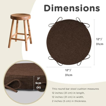AddGrace Round Bar Stool Cushions with Ties Set of 2 12" Brown - color: Coffee