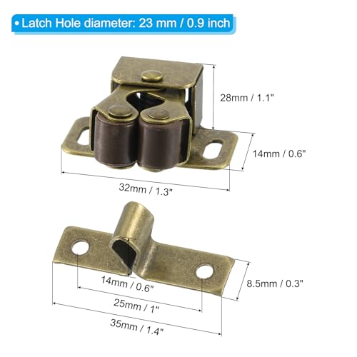 PATIKIL Cabinet Latch Double Roller Catch, 6 Pcs Stainless Steel Cabinet Door with Screws Spring Bead Hardware Latches with Spear Strike for Cupboard Wardrobe Pcs, Bronze - color: Bronze