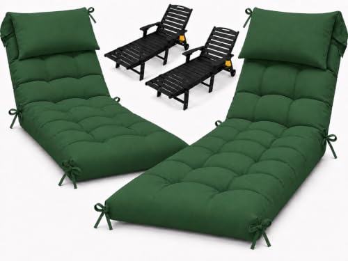 2 Pack 76 x 22 x 4.7" Waterproof Chaise Lounge Chair Cushion Outdoor Green - color: Green, size: 2 Pack
