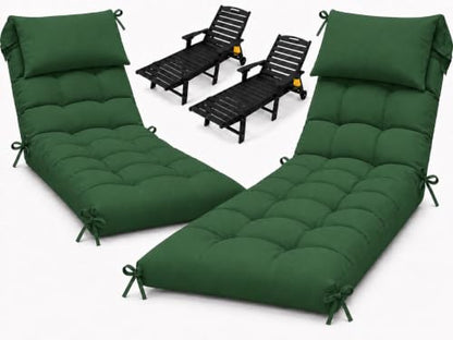 2 Pack 76 x 22 x 4.7" Waterproof Chaise Lounge Chair Cushion Outdoor Green - color: Green, size: 2 Pack