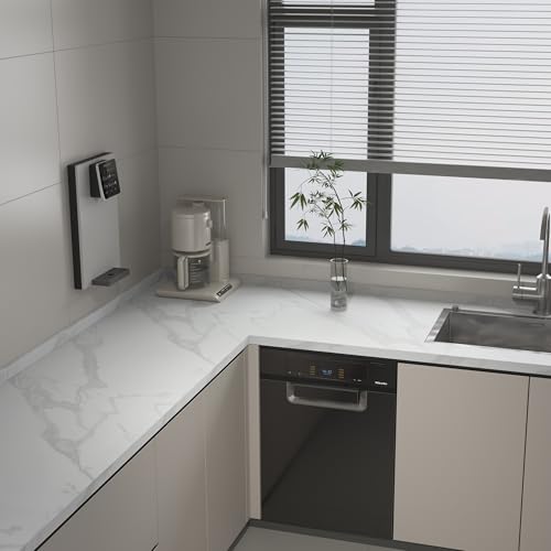 Large Marble Contact Paper White Peel and Stick Wallpaper 48"x354" - color: White and Silver, size: 48" x 354"