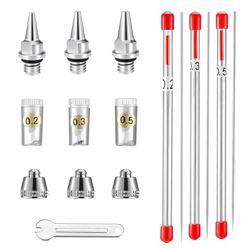 Airbrush Replacement Parts Kit, Nozzle Needle Cap Set 0.2/0.3/0.5mm - size: KIT 1
