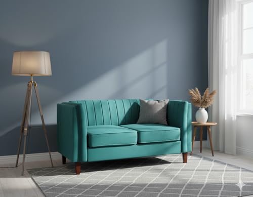 Container Furniture Direct Cavira Luxury Velvet Couch for Living Room with High Density Foam, Soft Fabric Upholstery, Removable Cushions and Solid Wood Legs, 60.2'' Wide Loveseat, Green - color: Green, size: Loveseat