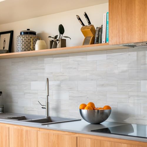 STICKGOO 10-Sheet Backsplash Peel and Stick Subway Tile(Thicker Design) - color: Faux Eurasian Wood Marble