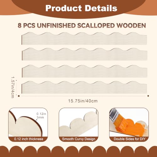 Unfinished Scalloped Decorative Wood Trim - color: small scalloped 15.7x1.57“-8pcs