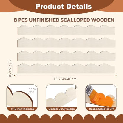 Unfinished Scalloped Decorative Wood Trim - color: small scalloped 15.7x1.57“-8pcs