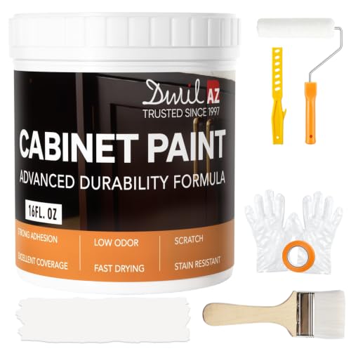 DWIL Cabinet Paint, Water Based Kitchen Cabinet Paint, Furniture Paint, White Wood Paint, Low Odor, Fast Drying, Semi-Gloss, 16oz White - color: White, size: 16 Fl Oz (Pack of 1)