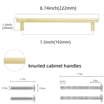 10 Pack 7.5 Inch Brushed Brass Kitchen Cabinet Handles - color: Brushed Brass, size: 7-1/2'' Hole Center(192mm)