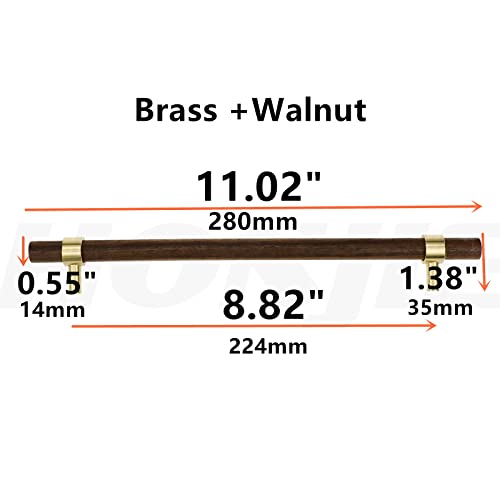 Drawer 11.02"/280mm Pulls Brass Walnut for Kitchen Cabinet Handle - size: L11.02" H8.82" Two Hole