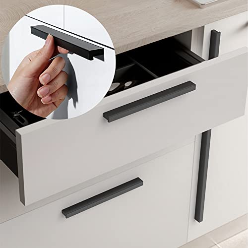 Goo-Ki Cabinet Handles 12 PCS - Black Drawer Pulls 1-1/4 in (32mm) Hole Centers - Tilted Solid Drawer Handles for Kitchen Cabinet Pulls - Finger Pull - color: Matte Black, size: 1-1/4 Inch Hole Center