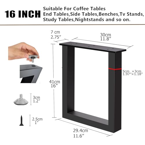 16" Metal Bench Legs Coffee Table Legs,16x11.8 Inch,Set of 2 - size: 16 '' U Shape
