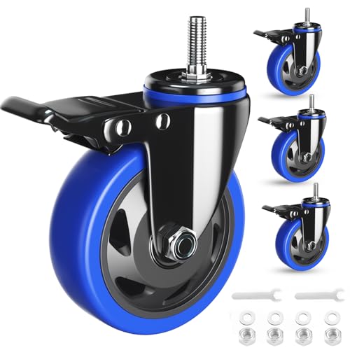 3 Inch Caster Wheels Heavy Duty 3/8" Threaded Stem Casters Set of 4 - color: Blue, size: 3in(3/8"-16)