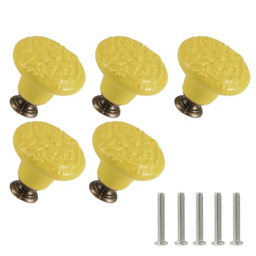 Ceramic Cabinet Knobs, Embossed Floral Design - Yellow, 20pcs - color: Yellow