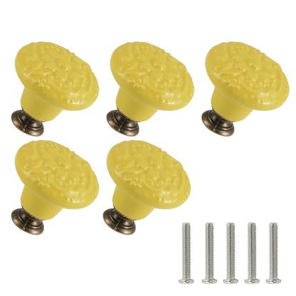 Ceramic Cabinet Knobs, Embossed Floral Design - Yellow, 20pcs - color: Yellow