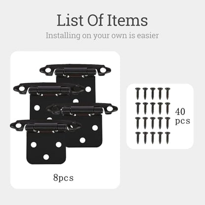 Cabinet Hinges 8 Pack 1/2" Overlay Self-Closing Satin Black - color: Black, size: 8Pack