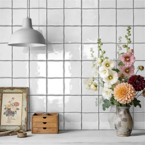6X6 in Classic White Peel-Stick Tile,24 Sheets Backsplash Tiles - color: White