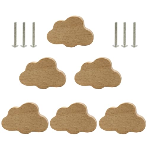 Cloud Shaped Wooden Knobs, Large, 85 x 55 mm, 6Pcs - size: 85 x 55 mm