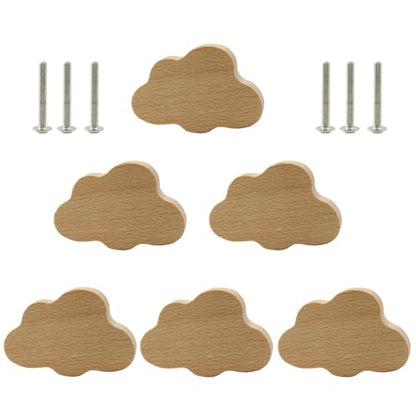 Cloud Shaped Wooden Knobs, Large, 85 x 55 mm, 6Pcs - size: 85 x 55 mm